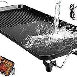 Inllex Large Rectangle Table Top Electric Teppanyaki Grill, 1400W BBQ Barbecue Griddle Hot Plate Non-Stick Coating and Speedy Heat Up Desktop Cooking for Family Gathering Dinner Party Indoor Outdoor-27