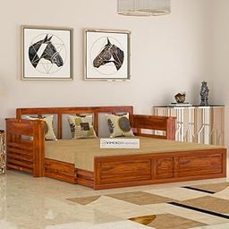 SAAMENIA FURNITURES Solid Sheesham Wooden 3 Seater Sofa Cum Bed with 40 Density Cushiosn, 3 Seater Sofa Cum Bed with Storage for Living Room Furniture, Beige Cushion - Honey Finish-image-51