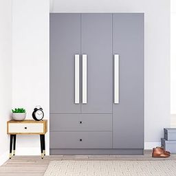Bniture Wooden Almirah for Clothes, Door for Bedroom, 3 Door Wardrobe with 2 Drawer & Hanging Space (40D x 120W x 180H CM) | 3 Year Warranty 2 (Slate Grey)-image-10