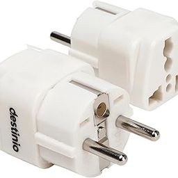 Destinio Europe Travel Adapter, India to Europe Plug Adapter - Pack of 2 – Germany, France Schuko Adapter, Type E/F European Plug Adapter for Laptops, Phones, Chargers – CE, ROHS-10