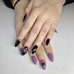 BEAUTYFLYY Professional Press-on Nails, Purple and Black Heart Design, Almond Shape, 12 Pieces with Application Kit-image-22