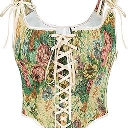 Corset Tops for Women Renaissance Lace Up Floral Overbust Boned Bustier Bodice-image-67