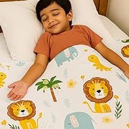 HOUSE FOX Cotton Summer Single Layer Thin Cartoon Non AC and AC Blanket | Dohar Single Bed Cotton Blanket | Throw Blanket | Upper Blanket | Topsheet |152.4 x 228.6 cm(1, Jungle Theme, Single)-image-87