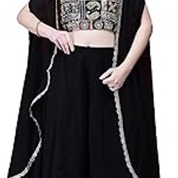 Shree Women Georgette Black Embroidered Crop Top Shrug (Kaftan) Flared Split Pant-picture-21