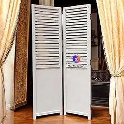 MiniMeDeskCo White Wooden Room Partition and Folding Privacy Screens Wooden | Wood Screen for Pooja Room | Hall Partition | Separator for Living Room | Modern Decorative Wall Divider 6 Feet 2 Panel-image-21