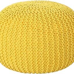 Belle Knitted Cotton Pouf, Yellow-image-19