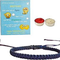 Elegant Rakhi Bracelet for Brother Sister Bhabhi | Unisex Bracelet |Premium Linhasita Thread | Adjustable Size | Greeting Card and Roli Chawal PLMAC-image-32