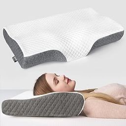 KITCHIVO™ Memory Foam Pillow, Contour Cervical Orthopedic Memory Foam Pillows Supports Neck Pain and Shoulder Pain for Sleepin Cervical Pillow Neck Support Pillow for Side Back (White & Grey CURV)-22