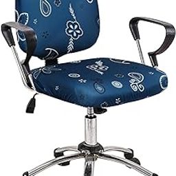 Cortina Corporate Office Chair Covers | Removable Chair Protector | Executive Rotating Chair Seat Case | Stretchable Elastic Polyester Spandex Fabric | Floral Print – Blue 1 | Chair Cover Set of 1-16