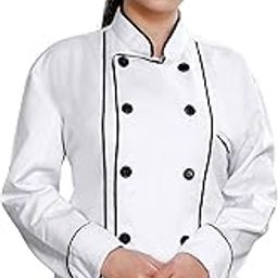 Men and Women Chef Coat, Hotel Staff Uniform, White with Black Piping, Size-image-43