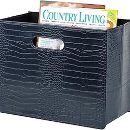 HofferRuffer Magazine Basket Holder, Foldable Magazine Rack, Document File Holder Organizer, File Folder, Newspaper Storage Bin Organizer for Home or Office, Home or Office (Dark Blue)-12