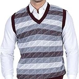 Men's Woolen V-Neck Printed Design Sleeveless Pullover Heavy Rainbow Fabric Winter Wear Pure Wool Sweater for Men Fully Warm Pullover Free Size-image-29