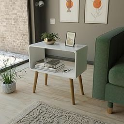 ETIQUETTE ART Retro Bookcase Nightstand, End Table,Bed Side Table for Small Spaces Magazine Stand with Storage Engineered Wood Wooden Bedside Table, Coffee Table, Living Room/Bedroom (White)-16