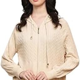 Women's Rayon Cable Knit Zip-Up Hoodie – Green-image-91