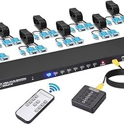 ETZIN VGA KVM Switch 8 Ports Switch with Remote,USB Switcher 8 Computers Share 1 Monitor 4 USB 2.0 Hubs,Keyboard Mouse Printer,8 KVM VGA Cables 1 Desktop Controller 1 IR Remote EPL-1437H-8