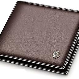 Men's Genuine Leather Wallet Clutch Wallet Purse Card Holder with Zipper Pocket (Brown)-picture-31