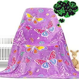 Butterfly Blanket Glow in The Dark Blanket Gift for Girls, Toys for 1 2 3 4 5 6 7 8 9 10 Year Old Girls Birthday Gifts Butterfly Gifts for Adults Kids,Soft Warm Kids Throw Blanket 80"x60"-image-75