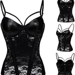 Classic Steampunk Gothic Leather Corset PVC Lace Splicing Lingerie Underbust Women Waist Trainer Bustiers-image-48