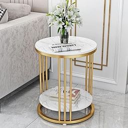 Splendid Decor Wooden & Iron Coffee Table, Side Table, Marble Texture Wood Coffee Table I Sideboard (White & Golden)-15