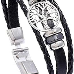 ATORSE Braided PU Leather Bracelet Cool Gifts Ethnic Tribal Bracelets for Men Women Black-image-93