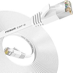 FEDUS 10 Meter Cat6 Ethernet Cable, Flat Rj45 Lan Cable Wire High Speed 250Mhz, 1 Gigabit Speed Utp Lan Cable, Network Internet Cable, Patch Computer Cord Gigabit Category 6 Wires For Modem, White-12