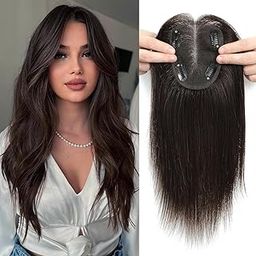 Real Hair Topper | Hair Toppers for Women | 40g No Bangs Top Hair Extensions Hair Pieces for Thinning Hair | Silk Base Hair Toppers | 20 inch Dark Brown (Pack of 1)-picture-38