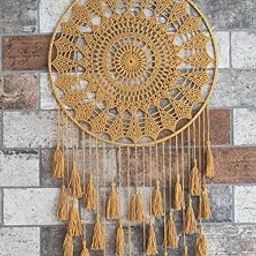 Kavya Craft Present Handcrafted Crochet mustard Dreamcatcher, Boho Style Tasseled Crochet Dream Catcher-image-15