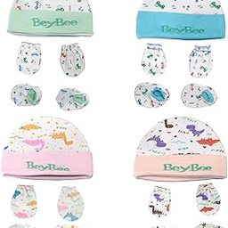 BeyBee Cotton Mittens and Booty Combo for New Born Baby| Set of 4 for 0-6 Months Boys and Girls | Unisex Booty Set | Gift for Baby | Multicoloured Gloves and Socks |4 Colors-9
