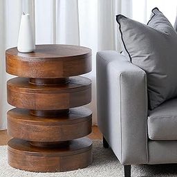 Tanush Furnitures OrbitStack Sculpted Floating Disk Wooden Accent Side Table in Rich Walnut Finish-image-44