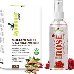 Ayumcure Face Pack Combo with Multani Mitti & Sandalwood + 3% Niacinamide, Turmeric & Rose Water | Includes Face Pack (150g) + Rose Toner (200ml) | Oil Control, Anti-Acne, Even Tone | For Men & Women-image-6