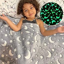 Moon-Stars Glow in The Dark Blanket for Kids 0-15 Years |200x152 Cm| Soft Flannel Fleece Throw, Cozy & Warm All-Season Radium Blanket, Ideal Gift for Boys & Girls (Grey, Queen Size)-10
