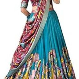 Women's Floral Print With Foil Work Tussar Silk Lehenga Chholi Set-picture-36