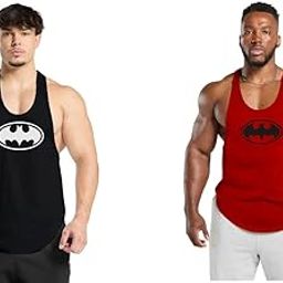 Gym Vest Workout Tank Top Set, 2 Pack, Men's Fitness Muscle Shirts Multicolour S M L XL XXL XXXL blackredRED26july001-image-91