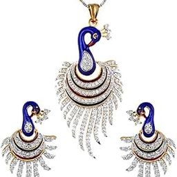 Jewellery CZ Designer Peacock Pendant Set with Chain-image-39