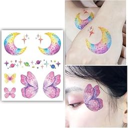 S.A.V.I Glitter Tattoo Sticker for Women - Waterproof Butterfly, Stars, Moon & Planets for Eye Face Body Makeup-image-38