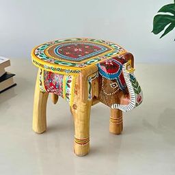 RHEA STORE Elephant Stool (Yellow, 8 Inch) – Decorative Handcrafted Wooden Stool for Kids, Home & Garden Decor | Multipurpose Elephant Shape Chowki for Sitting, Plant Stand & Table Decoration-image-31
