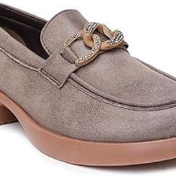 Women's Suede Loafers with Chain Detail | Comfortable Slip-On Casual Shoes with Low Heel for Office (SF-4657-$P)-image-81