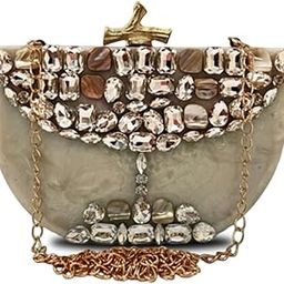 Women's Bridal Designer Purse – White Marble Resin Clutch with Embellished Stones, Elegant Sling Bag for Weddings, Stylish Evening Handbag, Luxury Party Accessory for Women-image-11