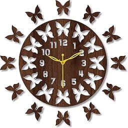 VPK Wood 25x25 cm Wenge Round Butterfly Wall Clock - 503-19