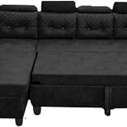 Braxton - Jessica LHS Storage 5 Seater L Shape Sofa Cum Bed for Living Room (Black Fabric)-picture-4