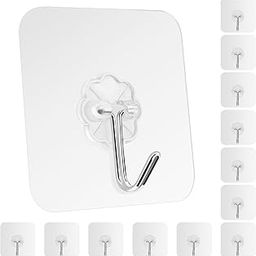 Muuruu 8 Pack Self Adhesive Wall Hanging Hooks Heavy Duty 10kg (Max) Hooks for Walls No Damage Towel Hooks Transparent Waterproof Home Bathroom Kitchen Office and Outdoor-12