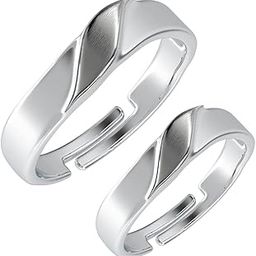 Pure 925 Sterling Silver Wave Adjustable Couple Band, Promise Rings for Lovers | Gift for Men and Women | Partial Matte Finish-image-10