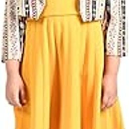 Zyrix Girl's Stylish Cotton Blend Partyware Yellow Fancy Dress With Koti-image-9