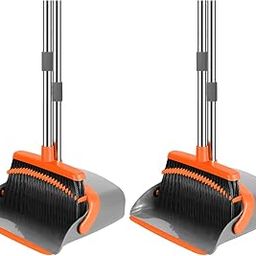 NACENA Broom and Dustpan Set, 52-in Long Adjustable Handle Broom Dustpan Combo with Dustpan Teeth to Automatically Clean Hair Suitable for Home Kitchen Office Hall Floor (Grey&Orange), 2 Pack-5