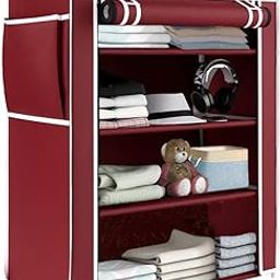Ebee Metal 4 Shelves Cloth Cabinet (Maroon)-image-36