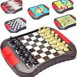 Amitasha 6in1 Magnetic Travel Board Game for Kids Adult - 6 Classic Games Chess, Chinese Checkers, Backgammon, Ludo, Snakes & Ladders, International Checkers (Small Size 20cm x 16.7cm)-7