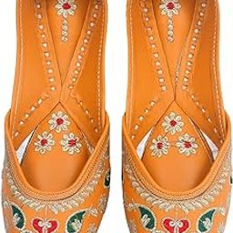 Women's Leather Jutti with Embroidery Work Traditional Jutis/Mojari/Belly/Bellies for Girl's | Non-Slip & Comfortable Jutti- Mustard-picture-7