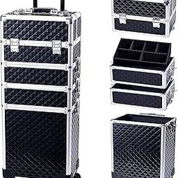 SHAMAX® Professional Hardside Luggage Suitcase with Wheels, Jumbo Multi Function Artist Rolling Trolley Makeup Box Beauty Train Case Cosmetic Organizer Makeup Cosmetic Vanity Trolley (BS4/Trolley)-40