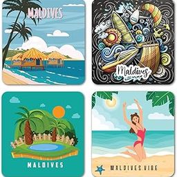 4 PCs Maldives Vibe Fridge Magnets for Home Kitchen Refrigerator Door Stylish Wooden Decor Souvenir Gift Items L X H 3 X 3 Inch-image-41