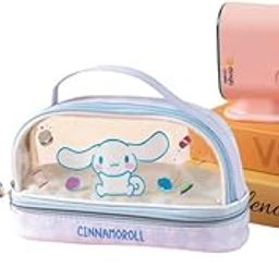 Jade Dog Cartoon Storage Pen Bag - Large Capacity Transparent Double Layer Portable Stationery Case - Blue Pencil Case for Girls & Boys Multifunctional Soft Pouch for School Kids-15